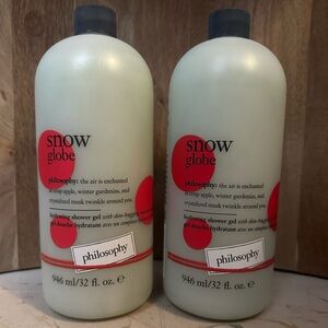 2x LOT Philosophy SNOW GLOBE Jumbo 32oz Shampoo Hydrating Shower Gel Bubble Bath